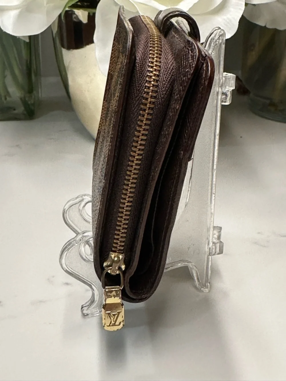 Louis Vuitton Damier Ebene Wallet w/ Gold-Tone Hardware + LV Dust Bag + COA